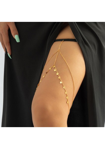 X1379 Kadın Moda Kişilik Uyluk Zinciri Çok Katmanlı Metal Zincir Kadın Kolye Bacak Zinciri Parti Elbise Dekoratif Takı (Yurt Dışından)