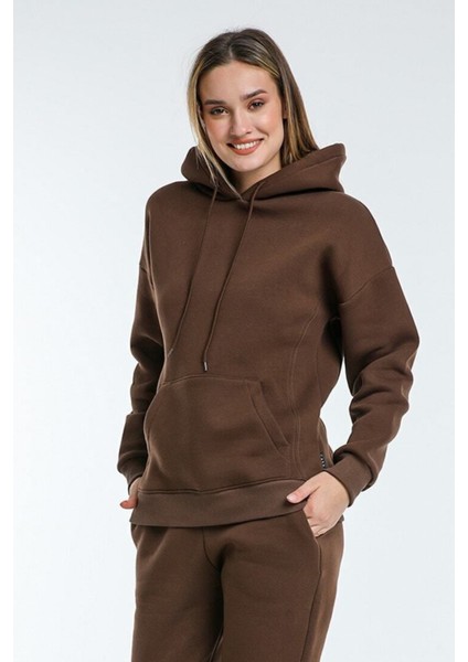 Kadın 3 Iplik Içi Pamuklu Oversize Uzun Kollu Sweatshirt