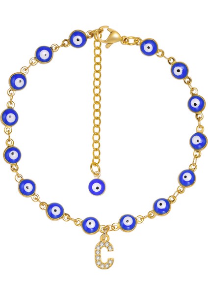 C A-Z Ilk Halhal Nazar Mavi Gözlü Kadınlar Için, Altın Rengi Paslanmaz Çelik Zincir Halhal Yaz Takı Genç Kız Hediyeler (Yurt Dışından)