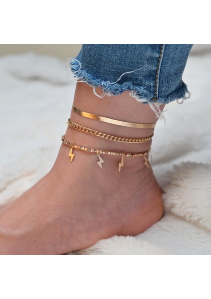 J50093 Modyle Boho Et Altın Renk Halhal Seti Kadınlar Için Çok Katmanlı Zincir Halhal Ayak Bilezik Plaj Halhal Bohemia Takı (Yurt Dışından)