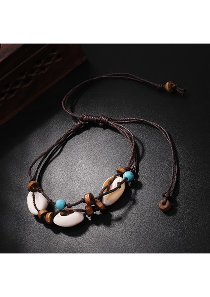 Kabuk Vintage Etnik Ahşap Boncuk Turkuaz Boncuklu Halhal Kadınlar Için El Yapımı Örgülü Ayarlanabilir Çok Katmanlı Kabuk Plaj Ayak Takısı (Yurt Dışından) modelleri