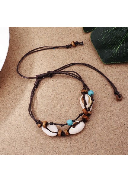 Kabuk Vintage Etnik Ahşap Boncuk Turkuaz Boncuklu Halhal Kadınlar Için El Yapımı Örgülü Ayarlanabilir Çok Katmanlı Kabuk Plaj Ayak Takısı (Yurt Dışından) fırsatları