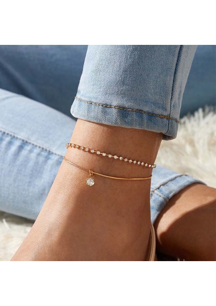 NO.50313 Boyutu Vagzeb Altın Gümüş Renk Vintage Halhal Seti Kadınlar Için Çok Katmanlı Ayarlanabilir Halhal Bilezik Bacak Ayak Plaj Takı (Yurt Dışından)