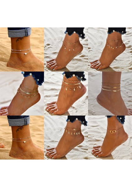 NO.50313 Boyutu Vagzeb Altın Gümüş Renk Vintage Halhal Seti Kadınlar Için Çok Katmanlı Ayarlanabilir Halhal Bilezik Bacak Ayak Plaj Takı (Yurt Dışından) fırsatları