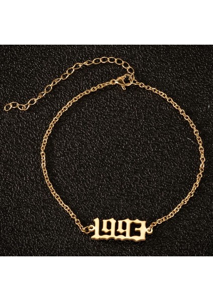 Gümüş Tarzı NO.1993 Boyutu Paslanmaz Çelik Doğum Yılı Ilk Ayak Bileği Bilezik Eski Ingilizce Halhal Kadın Erkek Yıl Numarası Halhal Bacak Zinciri (Yurt Dışından)