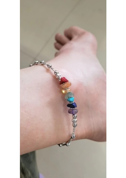 S4 Çakra Değerli Taş ve Lotus Charm Halhal - 7 Çakra Ayak Bileği Bilekliği - Yoga Ayak Bileği (Yurt Dışından)
