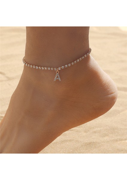 J Yeni Rhinestone A-Z Ilk Harf Infinity Halhal Kadınlar Için Moda Alfabe 26 Harf Bağlantı Halhal Ayak Bacak Bilezik Takı (Yurt Dışından)