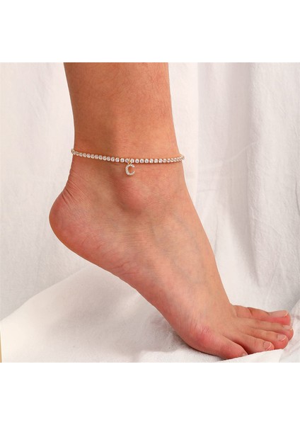 J Yeni Rhinestone A-Z Ilk Harf Infinity Halhal Kadınlar Için Moda Alfabe 26 Harf Bağlantı Halhal Ayak Bacak Bilezik Takı (Yurt Dışından)