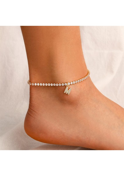 J Yeni Rhinestone A-Z Ilk Harf Infinity Halhal Kadınlar Için Moda Alfabe 26 Harf Bağlantı Halhal Ayak Bacak Bilezik Takı (Yurt Dışından)