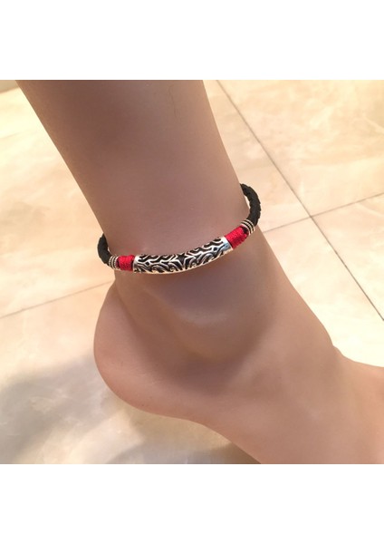 Beyaz Mens Womens Çift Deri Halat Halhal Ayak Bileği Bilezik Yalınayak Sandal Plaj Ayak Zinciri Ayak Bileği Süsler Ayak Takı (Yurt Dışından)