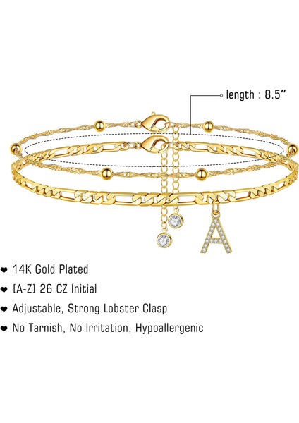 B Kadınlar Için Ayak Bileği Bilezikler 14K Altın Kaplama Zarif Katmanlı Figaro Zincir Cz Ilk Halhal Kadınlar Için Yaz Takısı Hediyeler Genç (Yurt Dışından) modelleri