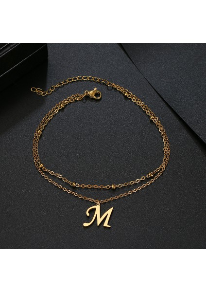 Altın Tarzı M Boyutu Paslanmaz Çelik Kadın Halhal 26 Harfler A-Z Basit ve Moda Son Trend Stil Zincir Kolye Halhal Kadınlar Takı Için (Yurt Dışından)