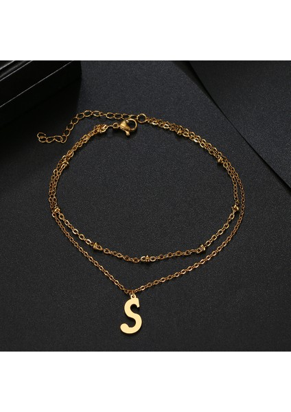 Altın Tarzı M Boyutu Paslanmaz Çelik Kadın Halhal 26 Harfler A-Z Basit ve Moda Son Trend Stil Zincir Kolye Halhal Kadınlar Takı Için (Yurt Dışından) modelleri