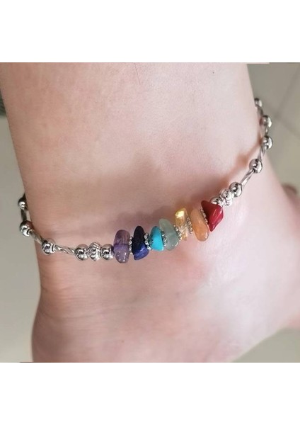 S8 Çakra Değerli Taş ve Lotus Charm Halhal - 7 Çakra Ayak Bileği Bilekliği - Yoga Ayak Bileği (Yurt Dışından)