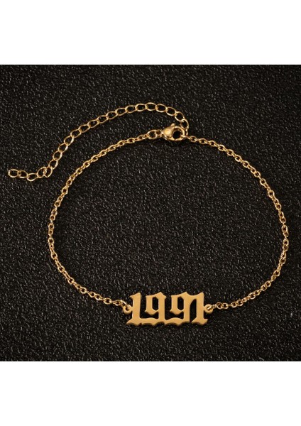 Altın Tarzı NO.1991 Boyutu Paslanmaz Çelik Doğum Yılı Ilk Ayak Bileği Bilezik Eski Ingilizce Halhal Kadın Erkek Yıl Numarası Halhal Bacak Zinciri (Yurt Dışından)