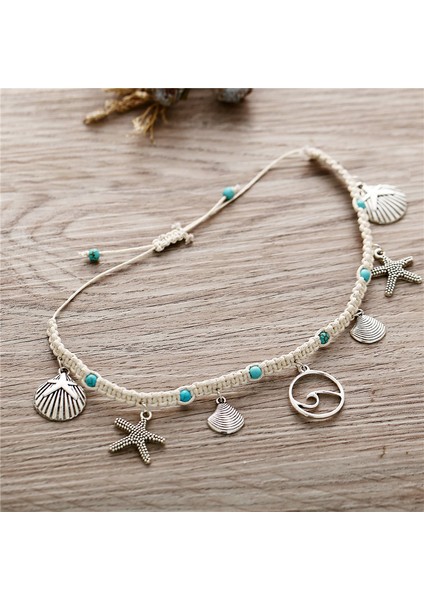 NO.50157 Boyutu Tobılo Bohemian Denizyıldızı Taş Halhal Seti Kadınlar Için Vintage El Yapımı Dalga Halhal Bilezik Bacak Plaj Okyanus Takı (Yurt Dışından) fırsatları