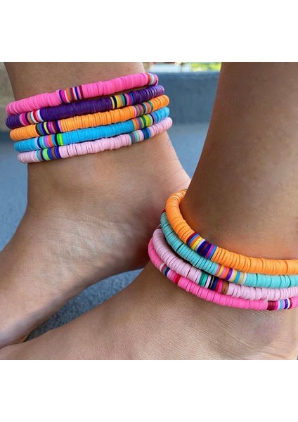 B239-7 Boho Renkli El Yapımı Polimer Kil Disk Boncuk Streç Halhal Kadınlar Için Bohemian Moda Vinil Kayıt Boncuk Halhal Takı (Yurt Dışından) fiyatları