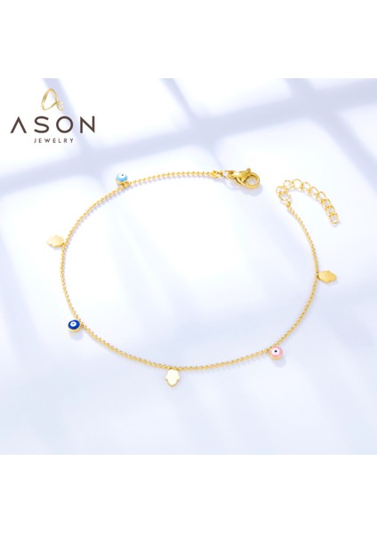 AN11300AG Asonsteel Paslanmaz Çelik Zincir Halhal Bilezikler Karışık Renkli Türkiye Nazar Yuvarlak Top Boncuk Kadınlar Için Plaj Yaz Bacak Takı (Yurt Dışından) modelleri