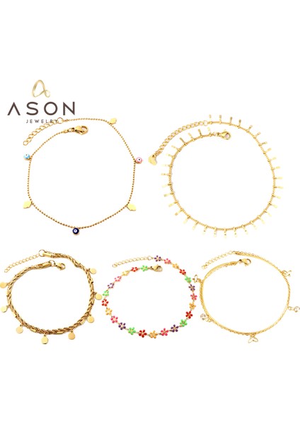 AN11300AG Asonsteel Paslanmaz Çelik Zincir Halhal Bilezikler Karışık Renkli Türkiye Nazar Yuvarlak Top Boncuk Kadınlar Için Plaj Yaz Bacak Takı (Yurt Dışından) indirimleri