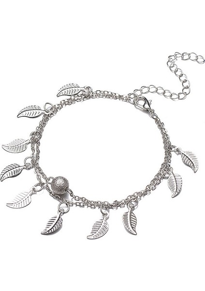 A Moda Çift Katmanlı Halhal Yaprak Yıldız Püskül Ayak Zinciri Kadınlar Için Zarif Yaz Plaj Ayak Bileği Aksesuarları Takı Arkadaş Hediyeler (Yurt Dışından)