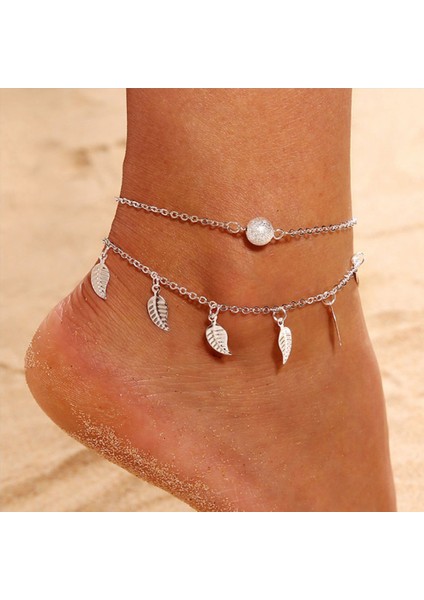 A Moda Çift Katmanlı Halhal Yaprak Yıldız Püskül Ayak Zinciri Kadınlar Için Zarif Yaz Plaj Ayak Bileği Aksesuarları Takı Arkadaş Hediyeler (Yurt Dışından) modelleri