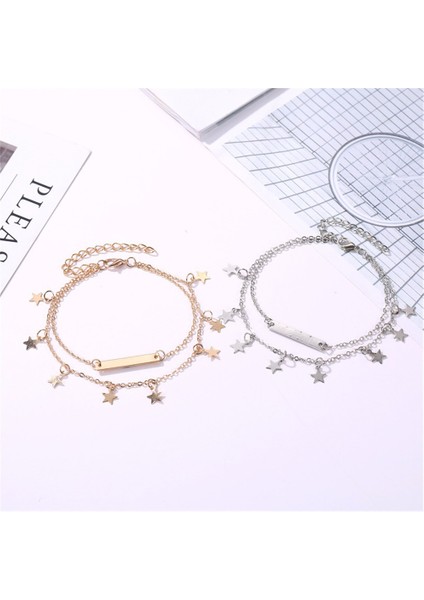 A Moda Çift Katmanlı Halhal Yaprak Yıldız Püskül Ayak Zinciri Kadınlar Için Zarif Yaz Plaj Ayak Bileği Aksesuarları Takı Arkadaş Hediyeler (Yurt Dışından) fırsatları