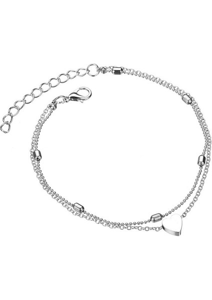 S016GÜMÜŞ Bohemian Gümüş Renk Halhal Bilezik Bacak Üzerinde Moda Kalp Kadın Halhal Yalınayak Kadınlar Için Bacak Zinciri Plaj Ayak Mücevher (Yurt Dışından)