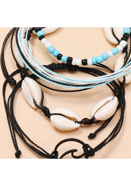 No.34 Boyutu Bohemia Siyah Dalgalar Ayak Bileği Bilezik Seti Kadınlar Için Kabuk Pirinç Boncuk Zincir Ayak Halhal Kadın Boho Yaz Takısı (Yurt Dışından) indirimleri