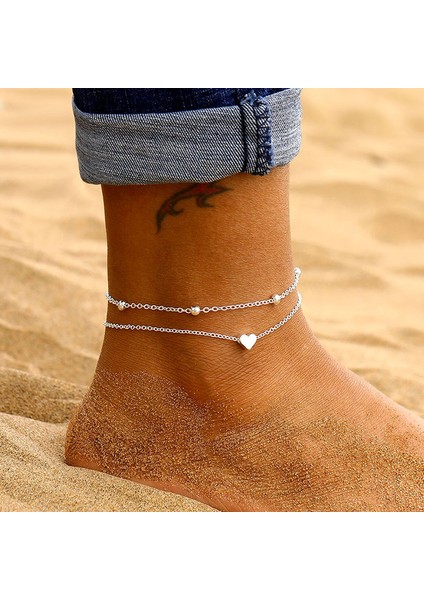 NO.50287 Boyutu Letapı Iki Katmanlar Zincir Kalp Tarzı Altın Gümüş Renk Halhal Kadın Bilezikler Yaz Yalınayak Sandalet Takı Ayak Bacak Üzerinde (Yurt Dışından) fırsatları