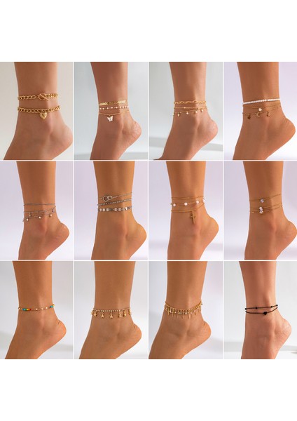 NO.4094 Boyutu Altın Gümüş Renk Çok Katmanlı Metal Zincir Kadınlar Için Girlg Rhinestone Ayak Bileği Plaj Takı Ayak Bilezik Halhal Hediyeler (Yurt Dışından) fiyatları