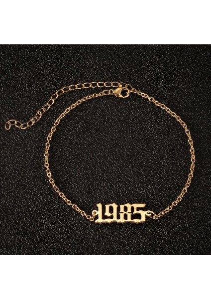 Altın Tarzı NO.1985 Boyutu Paslanmaz Çelik Doğum Yılı Ilk Ayak Bileği Bilezik Eski Ingilizce Halhal Kadın Erkek Yıl Numarası Halhal Bacak Zinciri (Yurt Dışından)