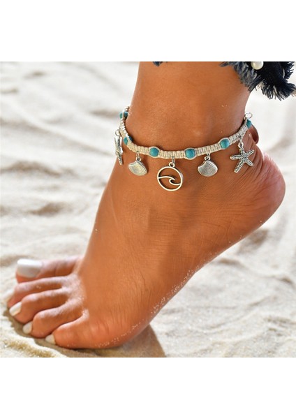 NO.50228 Boyutu Tobılo Bohemian Denizyıldızı Taş Halhal Seti Kadınlar Için Vintage El Yapımı Dalga Halhal Bilezik Bacak Plaj Okyanus Takı (Yurt Dışından) fiyatları