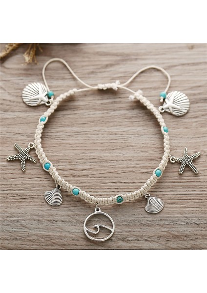 NO.50228 Boyutu Tobılo Bohemian Denizyıldızı Taş Halhal Seti Kadınlar Için Vintage El Yapımı Dalga Halhal Bilezik Bacak Plaj Okyanus Takı (Yurt Dışından) modelleri