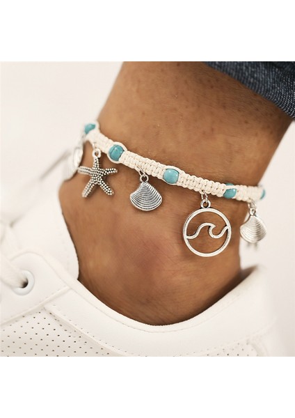 NO.50228 Boyutu Tobılo Bohemian Denizyıldızı Taş Halhal Seti Kadınlar Için Vintage El Yapımı Dalga Halhal Bilezik Bacak Plaj Okyanus Takı (Yurt Dışından) indirimleri
