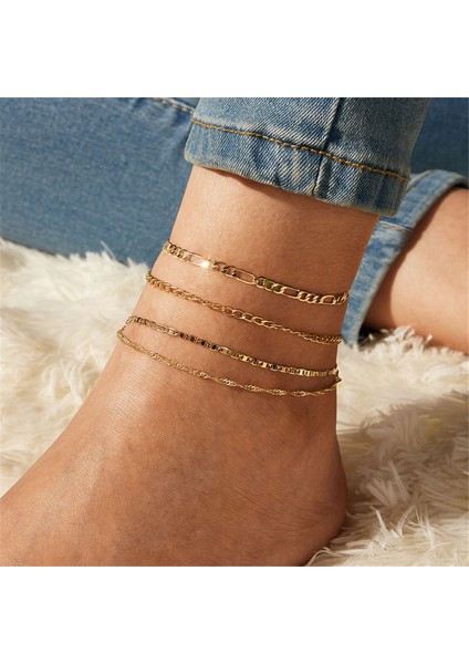 NO.50312 Boyutu Wukalo Boho Tarzı Yıldız Ay Halhal Moda Çok Katmanlı Ayak Zinciri Yeni Ayak Bileği Bilezik Kadınlar Için Plaj Aksesuarları Hediye (Yurt Dışından)