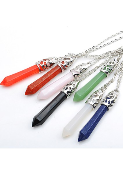 Opal Doğal Taş Lapis Kristal Kuvars Kolye Uzun Değnek Noktası Sarkaç Charm Kolye Takı Kolye Hediyeler Kutusu (Yurt Dışından)