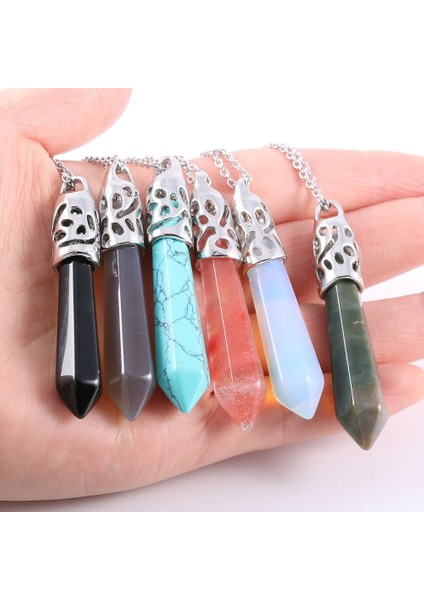 Opal Doğal Taş Lapis Kristal Kuvars Kolye Uzun Değnek Noktası Sarkaç Charm Kolye Takı Kolye Hediyeler Kutusu (Yurt Dışından)