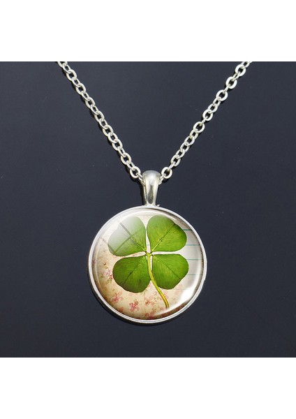 Net Stil No.6 Boyutu Yonca Bildirimi Kolye Şanslı Dört Yapraklı Yonca Kolye Sanat Resmi Cam Kolye Kolye Kadınlar Için Zincirler Kolye (Yurt Dışından)