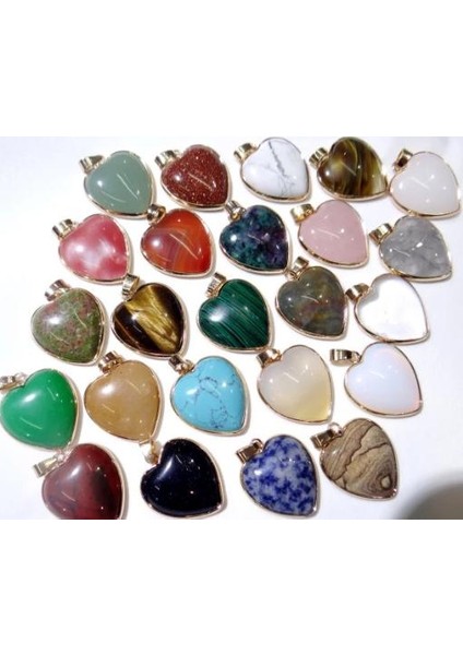 No.9 Yeni Doğal Taş Akik Aventurin Ametist Sodalite Kalp Şeklinde Kolye Boncuk Charms Takı Kolye Takı Yapımı IÇIN1PCS (Yurt Dışından)