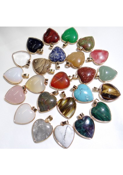 No.9 Yeni Doğal Taş Akik Aventurin Ametist Sodalite Kalp Şeklinde Kolye Boncuk Charms Takı Kolye Takı Yapımı IÇIN1PCS (Yurt Dışından)