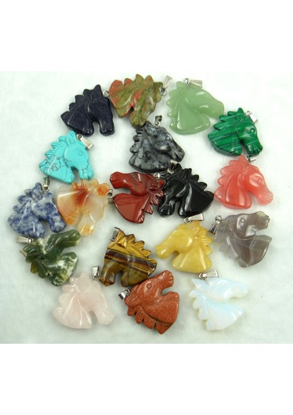 No.9 Doğal Taş Turkuaz Kuvars Kristal Kaplan Gözü Opal Oyma At Kafası Kolye Diy Takı Yapımı Için Kolye Aksesuarla (Yurt Dışından)