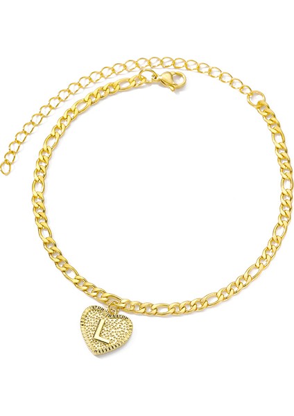 Altın Tarzı L Boyutu Ilk Kalp Halhal Kadınlar Için Kalp Mektup Paslanmaz Çelik Altın Renk Halhal Yaz Plaj Ayak Boho Takı Bijoux Femme (Yurt Dışından)