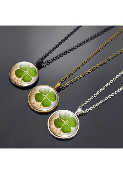 Net Stil No.6 Boyutu Yonca Bildirimi Kolye Şanslı Dört Yapraklı Yonca Kolye Sanat Resmi Cam Kolye Kolye Kadınlar Için Zincirler Kolye (Yurt Dışından) indirimleri
