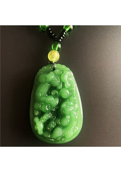 AL4086-YEŞIL Doğal Siyah Obsidyen Oyma Çapraz Şanslı Kolye Boncuk Kolye Erkekler Için El Oyma Kolye Kadın Takı (Yurt Dışından)