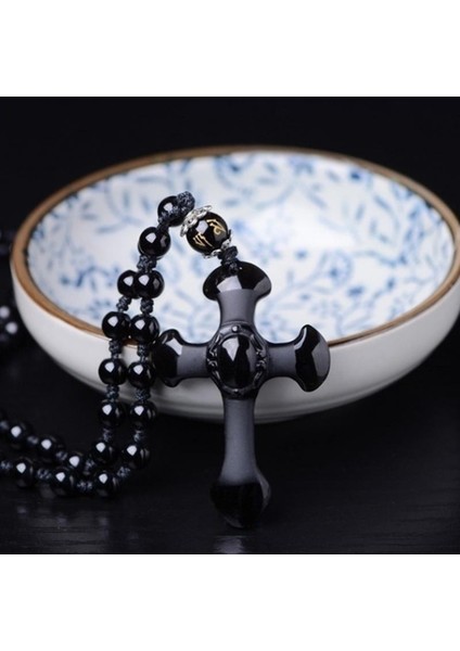 AL4086-YEŞIL Doğal Siyah Obsidyen Oyma Çapraz Şanslı Kolye Boncuk Kolye Erkekler Için El Oyma Kolye Kadın Takı (Yurt Dışından) fiyatları