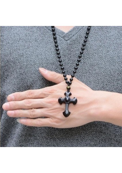 AL4086-YEŞIL Doğal Siyah Obsidyen Oyma Çapraz Şanslı Kolye Boncuk Kolye Erkekler Için El Oyma Kolye Kadın Takı (Yurt Dışından) fırsatları