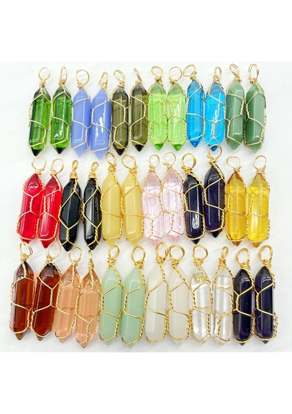 No.33 Doğal Taş Taş Kuvars Renkli Kristal Altın Sarma Altıgen Sarkaç Reiki Kolye Charm Dıy Takı Yapımı Kolye (Yurt Dışından)