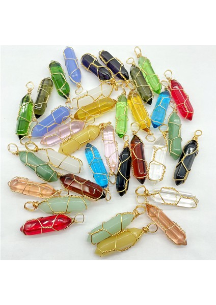 No.33 Doğal Taş Taş Kuvars Renkli Kristal Altın Sarma Altıgen Sarkaç Reiki Kolye Charm Dıy Takı Yapımı Kolye (Yurt Dışından)