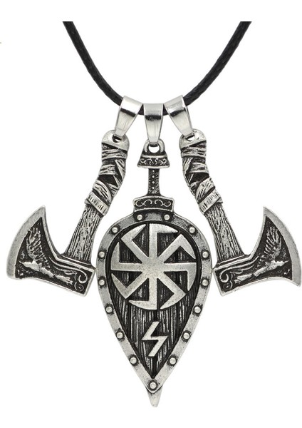 AL18514 Vintage Viking Savaşçı Kalkanı Balta Kolye Kolye Erkekler Için Slav Pusula Kolye Kolye Punk Rock Parti Takı (Yurt Dışından)