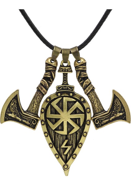 AL18514 Vintage Viking Savaşçı Kalkanı Balta Kolye Kolye Erkekler Için Slav Pusula Kolye Kolye Punk Rock Parti Takı (Yurt Dışından)